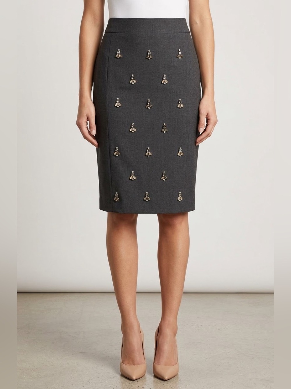Ann Taylor Charcoal Pencil Skirt with Jewel Accents